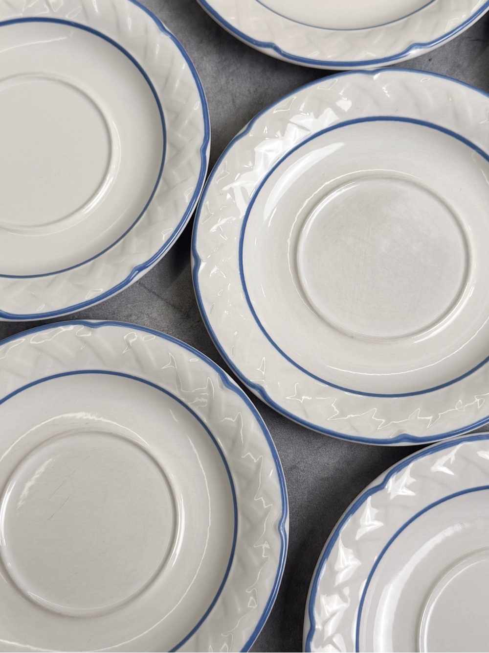 Vina Fera Durasafe Blue White Saucers Set of 6 Mexico 6.25”